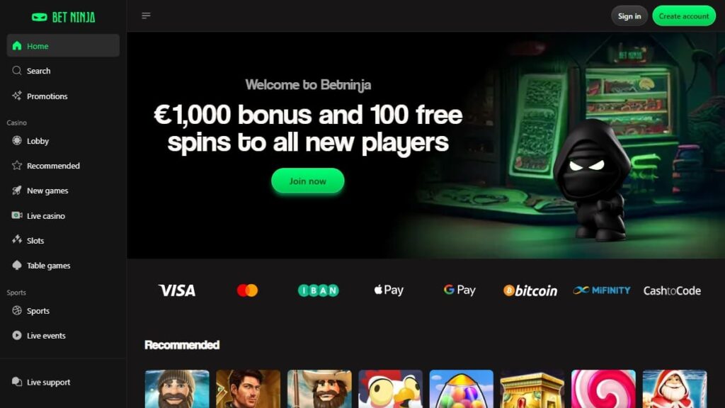 screenshot van betninja zonder cruks casino